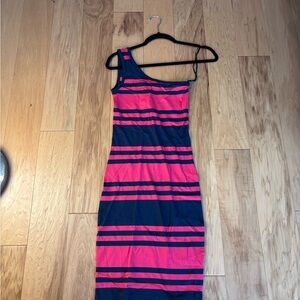 French Connection One-Shoulder Dress - Pink and Black